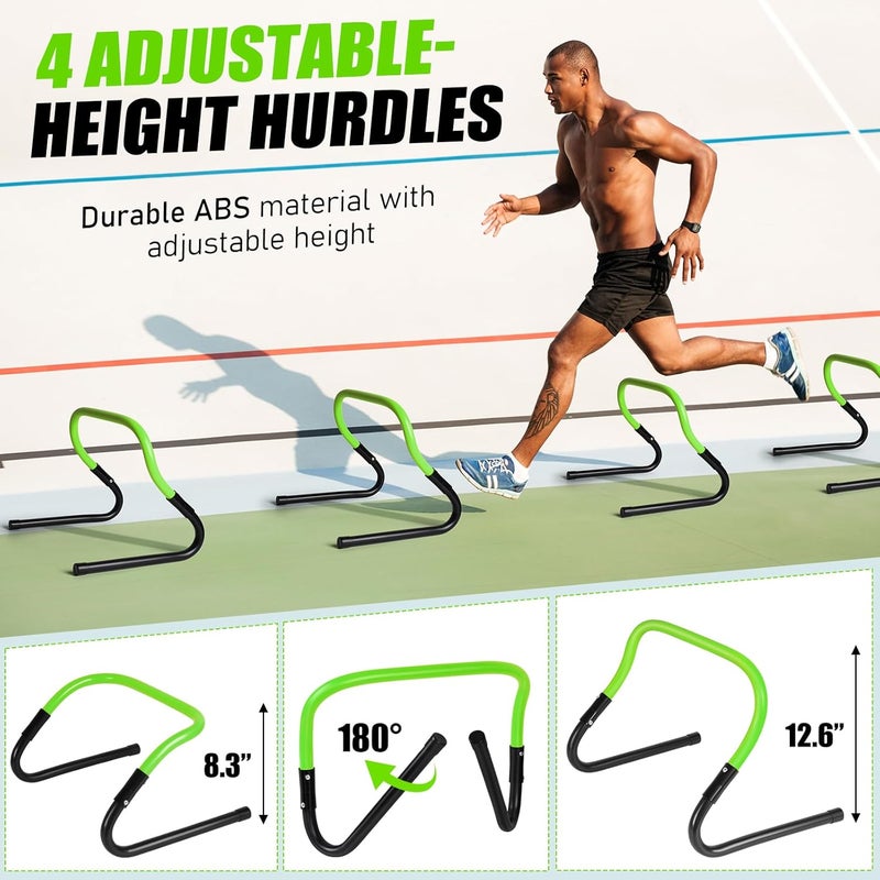 BORNEW Agility Speed Training Equipment Set, Football Practise Set with 20ft Agility Ladder, 12 Cones, 4 Adjustable Hurdles, Jump Rope, Parachute, for Basketball, Soccer, Football, Kids, Youth, Adults - Image 3